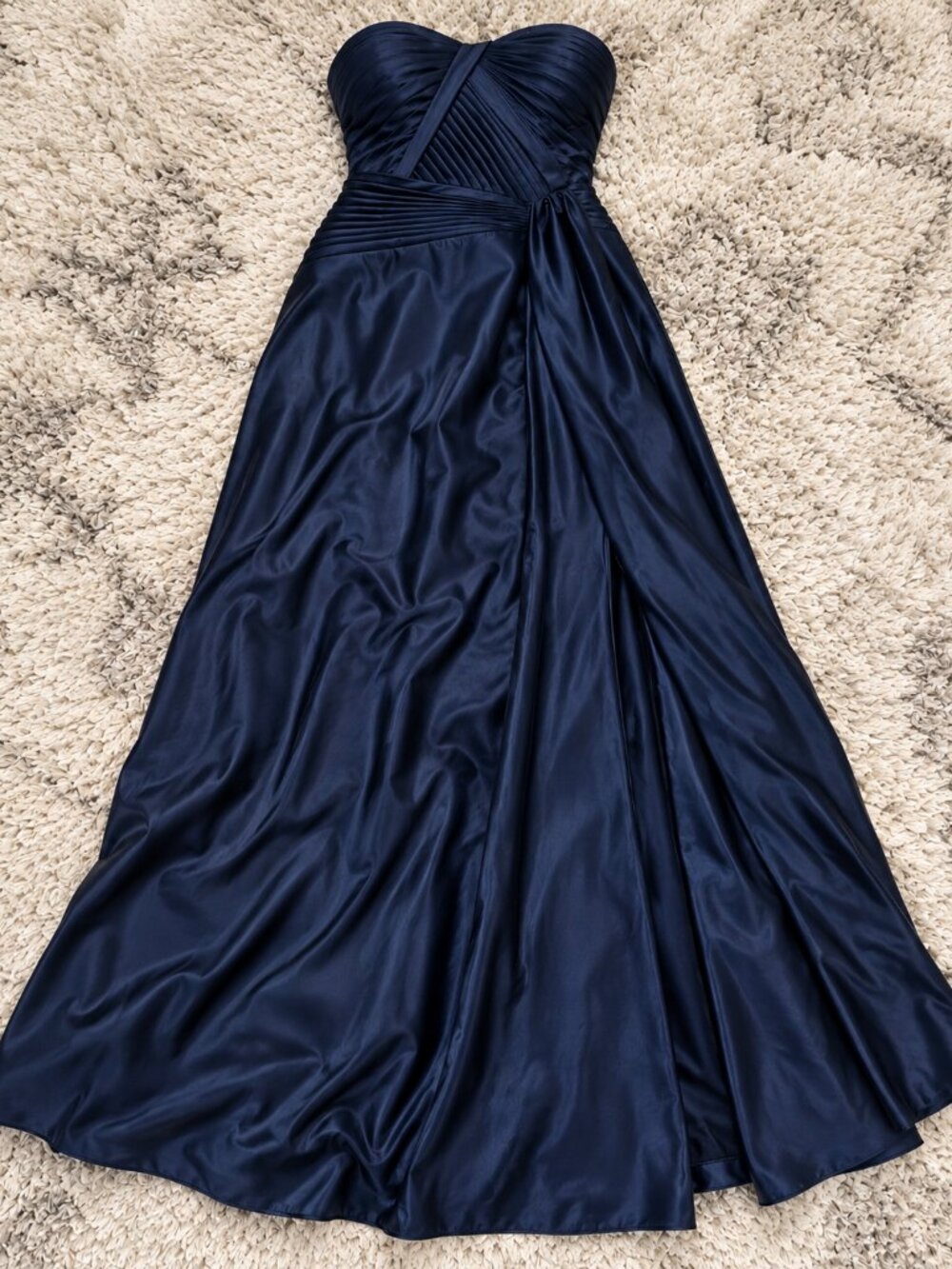 XSCAPE Size 10 Navy Hammered Satin Strapless Formal Gown NWT - Picture 6 of 9